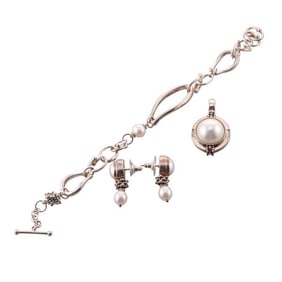 Michael Dawkins  Silver Pearl Bracelet Earrings Pendant Lot