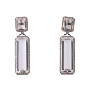 14k Gold Silver Rock Crystal Diamond Drop Earrings