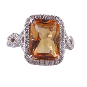 14k Gold Diamond Citrine Ring