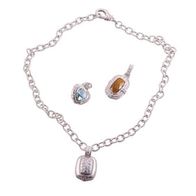 Judith Ripka Silver Quartz Cubic Zirconia Pendant Necklace Lot