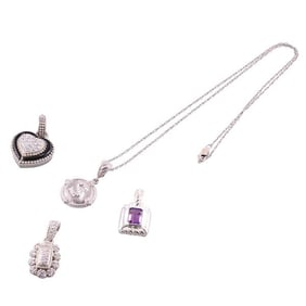 Judith Ripka Silver Quartz Cubic Zirconia Pendant Lot