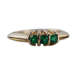 18k Gold Emerald Half Band Ring