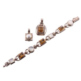 Michael Dawkins Silver MOP Smokey Quartz Bracelet Pendant Lot
