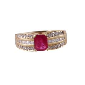 18k Gold Diamond Ruby Half Band Ring