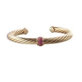 David Yurman 18k Gold Pink Sapphire Cable Cuff Bracelet