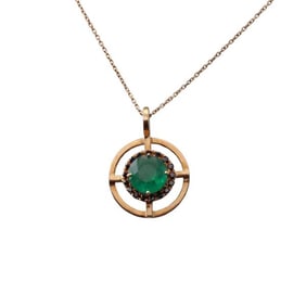 18k Gold Diamond Emerald Pendant Necklace