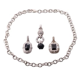 Judith Ripka Silver Onyx Cubic Zirconia Pendant Necklace Lot