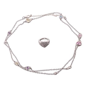 Judith Ripka Silver Multi Quartz Cubic Zirconia Heart Ring Necklace Lot