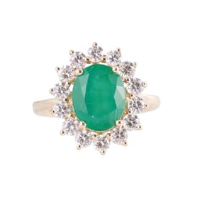Effy 14k Gold Diamond Emerald Cluster Ring