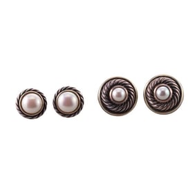 David Yurman Silver Gold Pearl Earrings 2pc Lot