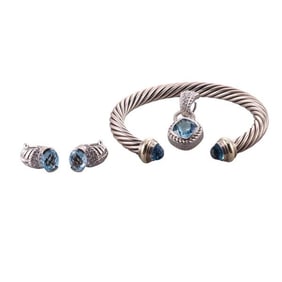 Yurman Ripka  Silver Gold Quartz Cuff Bracelet Earrings Lot