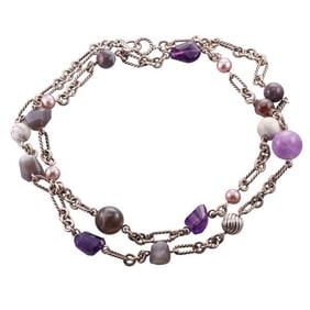 David Yurman Silver Multi Gemstone Station Necklace