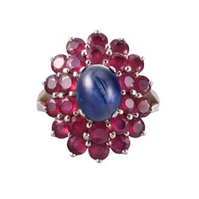 18k Gold Ruby Sapphire Cabochon Ring