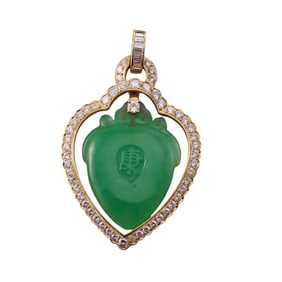 18k Gold Carved Jade Diamond Pendant