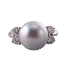 18k Gold Diamond Pearl Ring