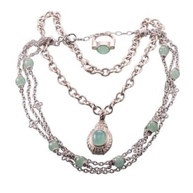 Judith Ripka Silver Green Quartz Pendant Necklace Ring Lot