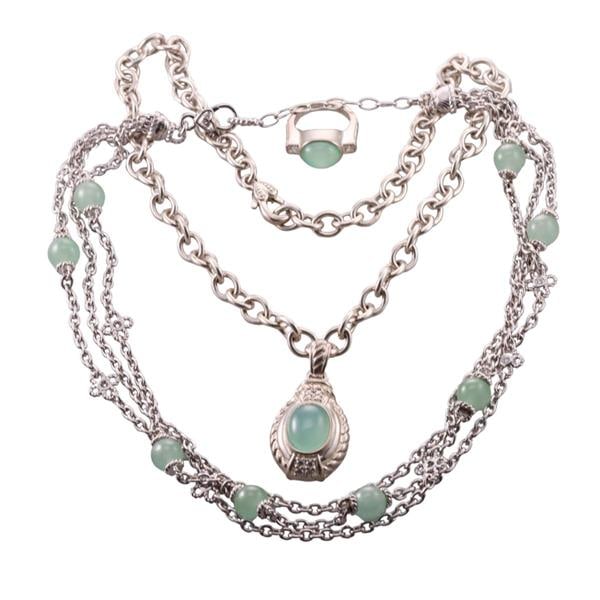 Judith Ripka Silver Green Quartz Pendant Necklace Ring Lot (1 of 3)