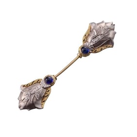 Antique Jabot 14k Gold Platinum Diamond Brooch Pin