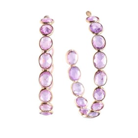 18k Gold Natural Pink Sapphire Hoop Earrings