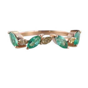 18k Gold Diamond Emerald Half Band Ring