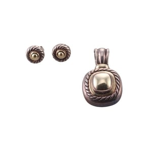 David Yurman Albion 14k Gold Silver Pendant Cookie Earrings