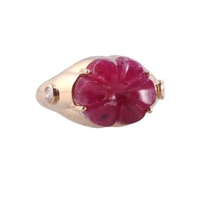 10.31ct Natural Carved Flower Ruby Diamond Gold Ring
