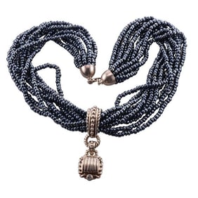 Judith Ripka Sterling Silver Pendant Hematite Bead Necklace