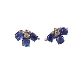 18k Gold Sapphire Cabochon Diamond Earrings