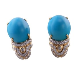18k Gold Diamond Turquoise Earrings