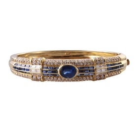 18k Gold Diamond Sapphire Bangle Bracelet