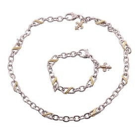 Judith Ripka Silver Fleur de Lis Charm Necklace Bracelet Set
