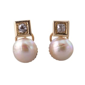 18k Gold Platinum Diamond Pearl Earrings