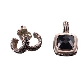 David Yurman Albion Silver Pendant Diamond Hoop Earrings