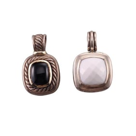 David Yurman Agate Onyx Albion Silver Pendant Lot of 2
