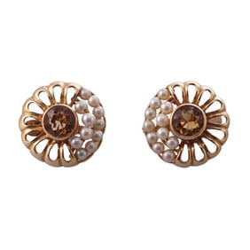 Retro 18k Gold Citrine Pearl Earrings