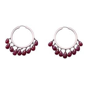 18k Gold Inside Out Diamond Ruby Hoop Earrings