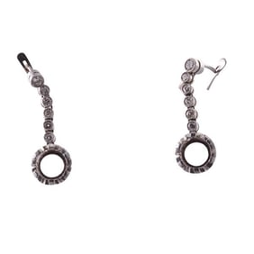 Mid Century Platinum Diamond Drop Earrings Setting
