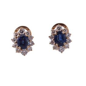 18k Gold Diamond Sapphire Cluster Earrings
