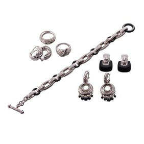 Judith Ripka Silver Quartz Onyx Cubic Zirconia Bracelet Ring Earrings Lot