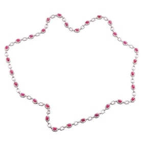 14k Gold Silver Diamond Ruby Cabochon Enamel Link Necklace