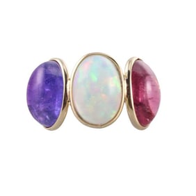 18k Gold Rubellite Tanzanite Opal Ring