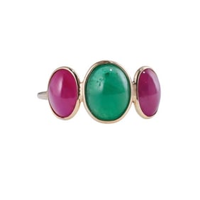 18k Gold Natural Emerald Ruby Triple Ring