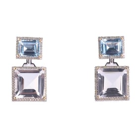 14k Gold Silver Rock Crystal Diamond Topaz Drop Earrings