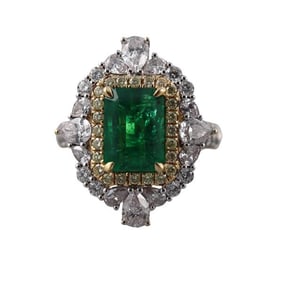 18k Gold Diamond Emerald Cocktail Ring