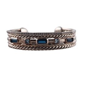 David Yurman Stax Narrow Silver Diamond Topaz Cuff Bracelet