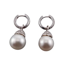 18k Gold Day & Night Diamond South Sea Pearl Earrings