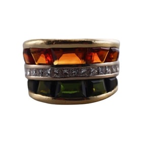 Vasari 18k Gold Tourmaline Diamond Citrine Ring