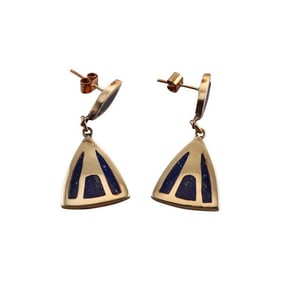 18k Gold Lapis Inlay Drop Earrings