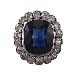 18k Gold Platinum Synthetic Sapphire Diamond Ring