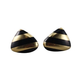 Tiffany & Co Black Jade Inlay Gold Earrings